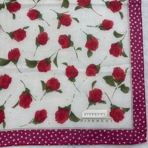 GIVENCHY Scarf Handkerchief Floral Rose Polka Dot Cotton White Pink Fashion 18"